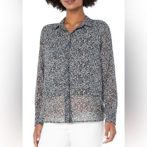 Liverpool Los Angeles Double Layer Hidden Placket Long Sleeve Blouse